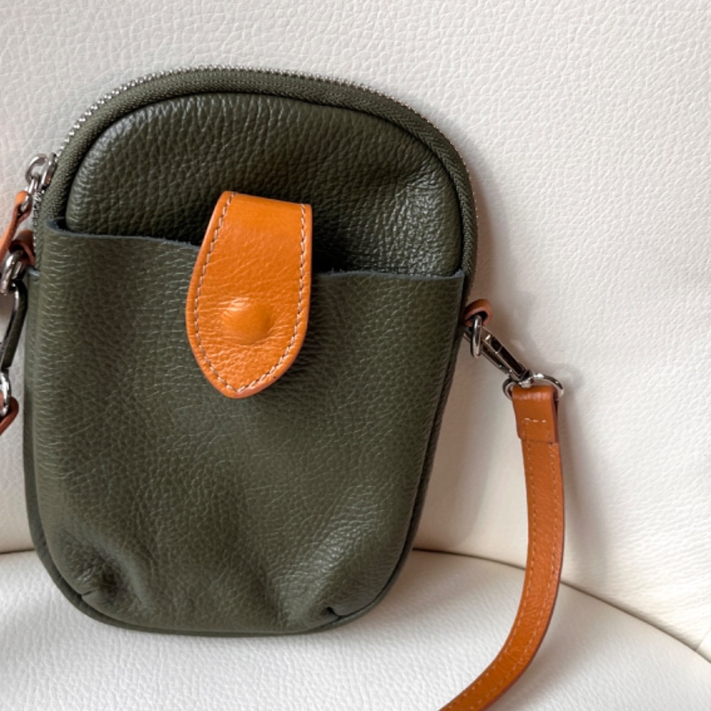 Divina Firenze Olive Pebbled Leather Small Crossbody Made In Italy - Picture 6 of 13